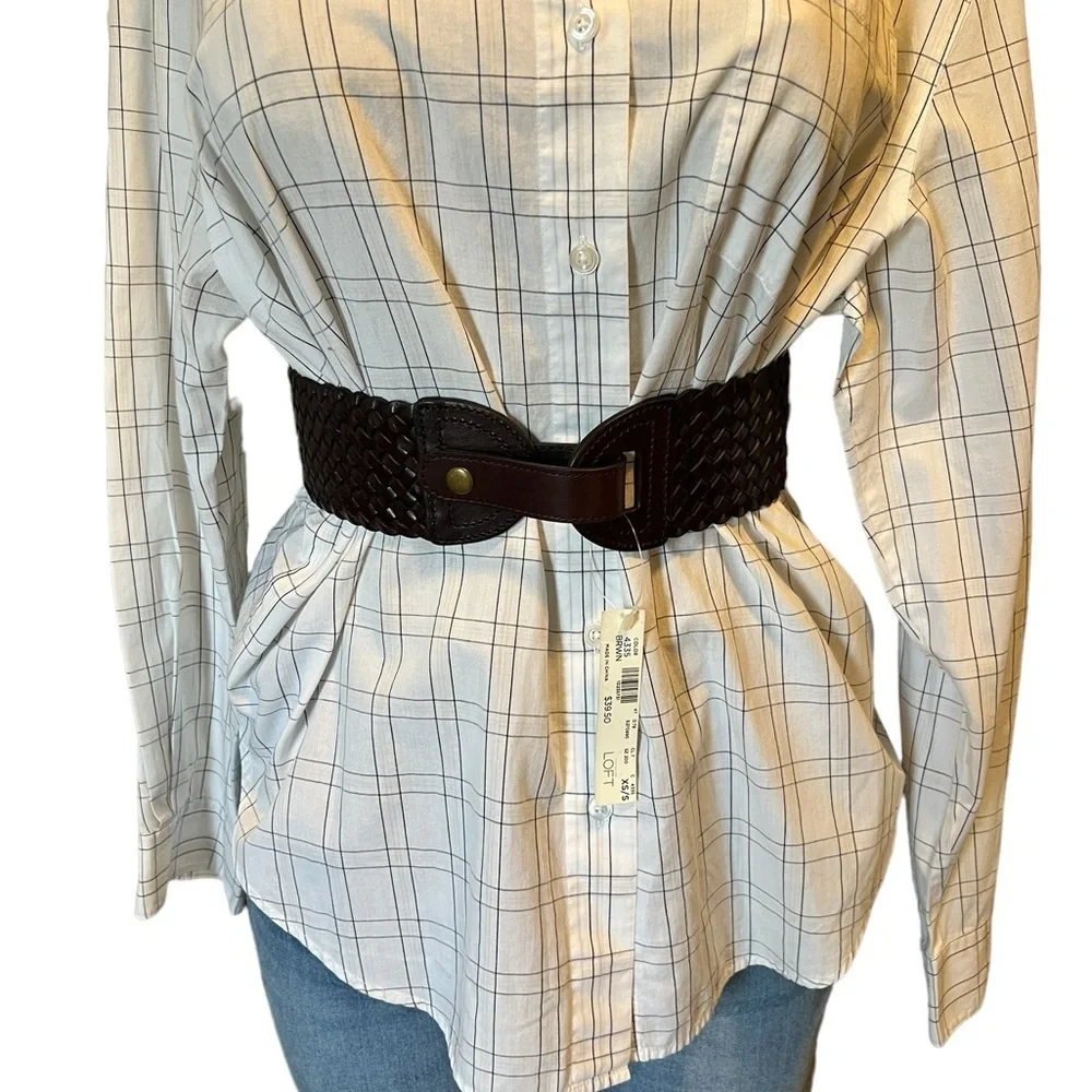 LOFT New Wide Woven Stretch Belt in Dark Brown Size Extra Small/Small